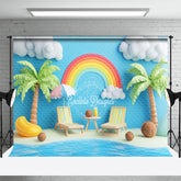 Lofaris Rainbow Blue Sunny Coconut Tree Summber Backdrop